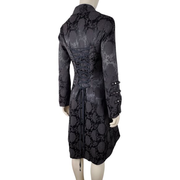 Hearts & Roses Black Gothic Victorian Steampunk Brocade Corset Back Coat Size 4 - Picture 7 of 16